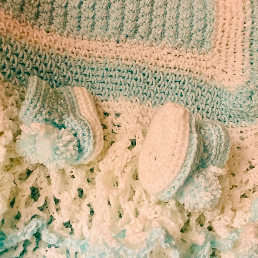 Custom baby afghan and booties  for boy or girl